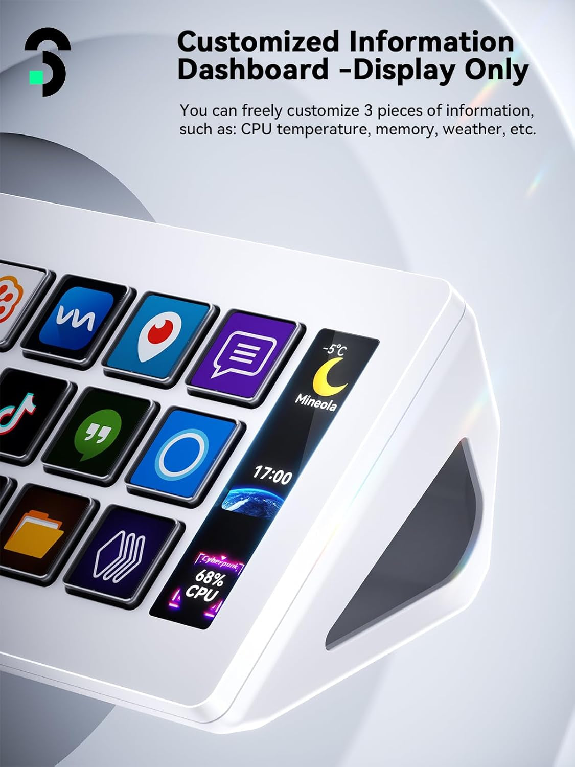 Stream Controller Stream Control Deck with 15 LCD Macro Keys Customizable for Content Creators Streaming Gaming to Trigger Actions in OBS, Youtube, Twitch and More, Compatible with PC & MAC
