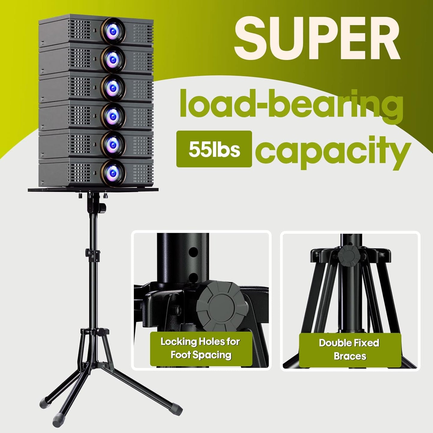 Projector Stand Laptop Tripod Stand - Portable Stand Adjustable Height 20 to 60 Inch, Projector Stand with Gooseneck Phone Holder & Mouse Tray, Laptop Floor Stand for Podium, Home, Studio, DJ Racks