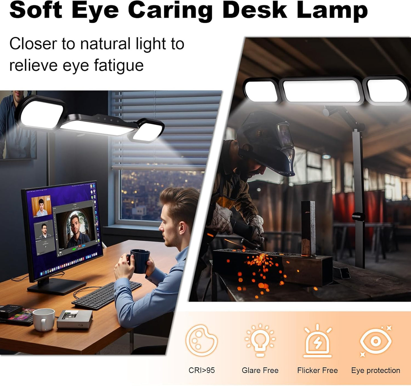 LED Desk Lamp with Clamp,Adjustable Swing Arm Desk Lamps for Home Office,Dimmable Tempering Eye Care Desk Light Bright Modern Led Table Lamp for Nail Tech Architect,Flexible Tall Task Table Light