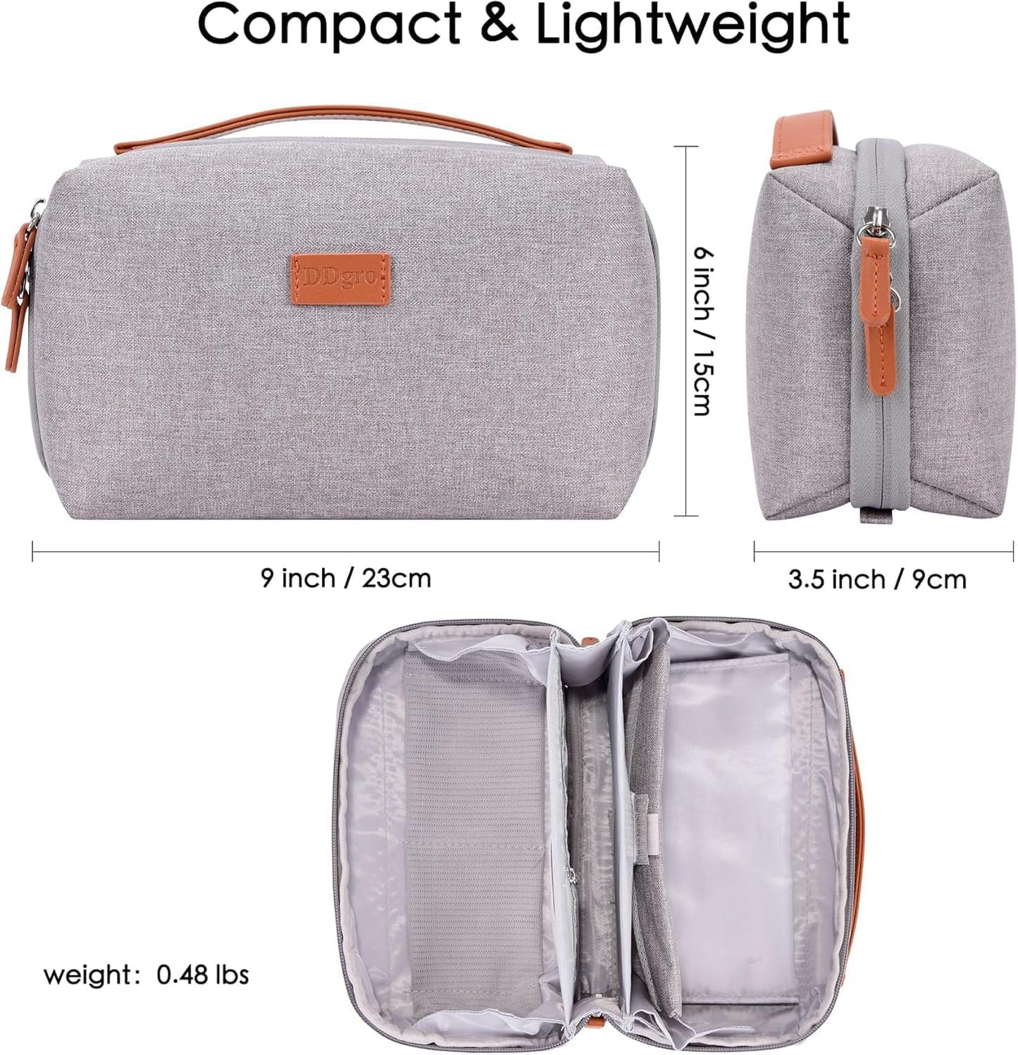 Electronics Organizer Travel Pouch - Perfect Accessory Bag for Electronics, Macbook Charger & Cords, Cables, Hard Drive (Light Grey-Brown)