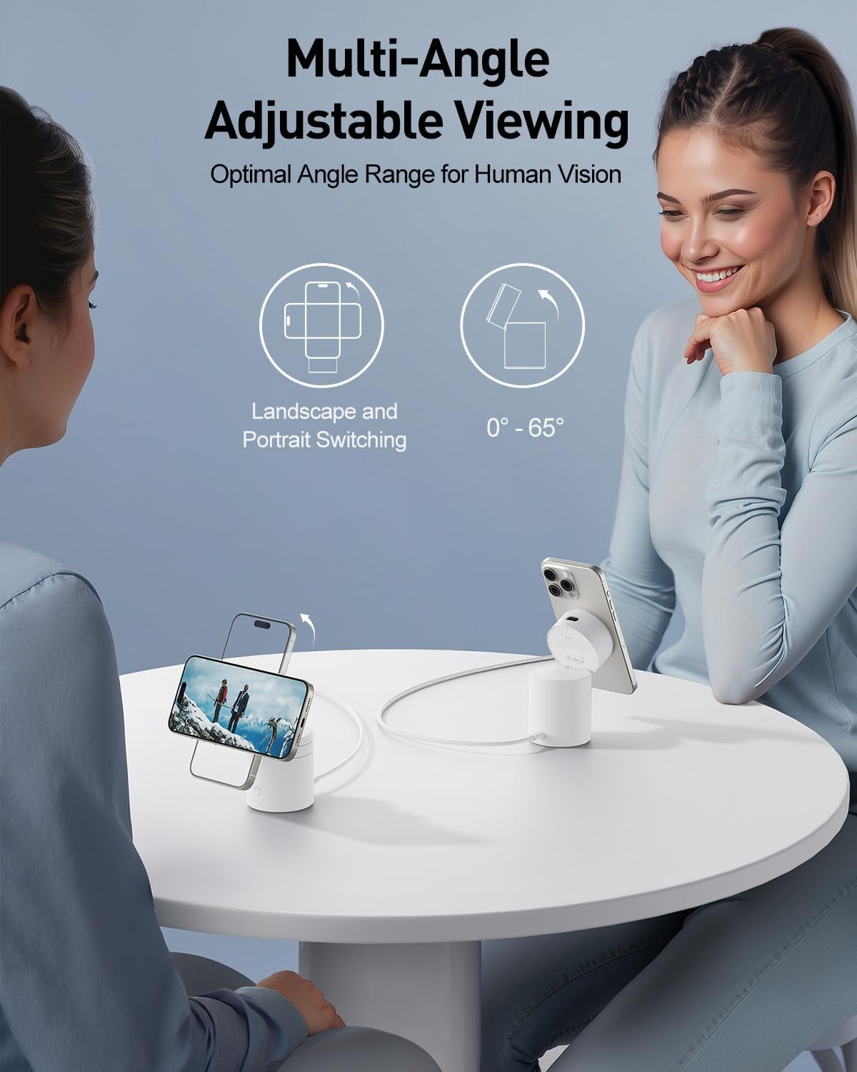 3 in 1 Wireless Charging Stand with Auto Rotation, Charging Station with Magnet for Apple Devices, 15W Foldable Wireless Charger Station for Iphone 16 15 14 13 12 & Apple Watch & Airpods, White