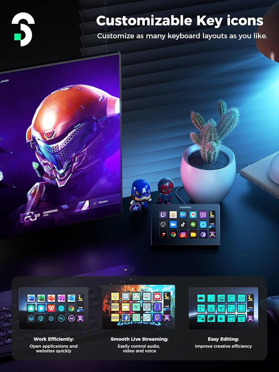 Stream Controller - Stream Control Deck with 15 LCD Macro Keys Customizable to Trigger Actions in OBS Twitch Youtube Compatible with PC & Mac for Content Creators Streaming Gaming