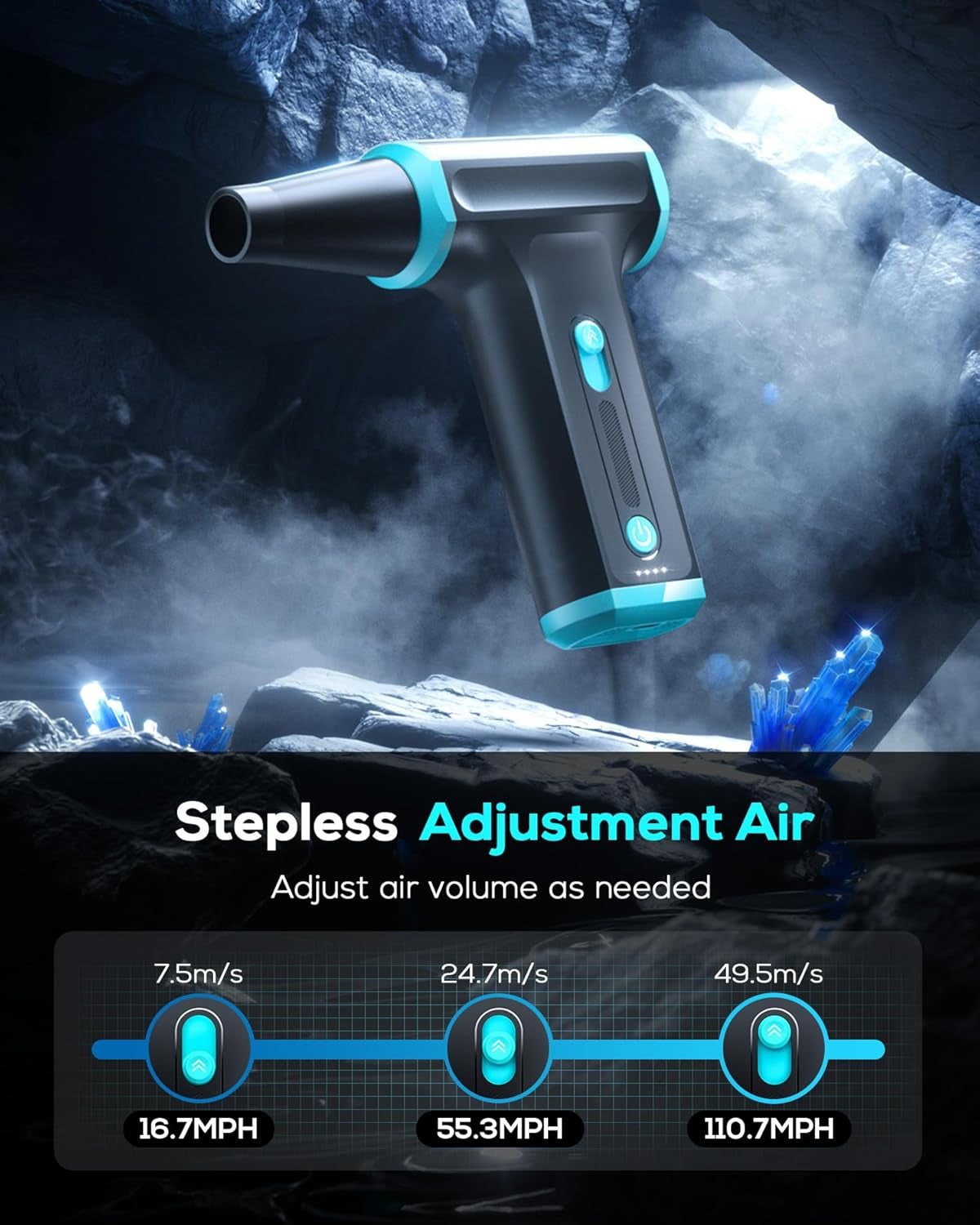 Compressed Air Duster-Stepless Adjustable 110,000RPM Electric Cleaner for Keyboard, PC Cleaning, Rechargeable Cordless Jet Dry Blower Replace Canned Air Compressed Air Cans - Blue