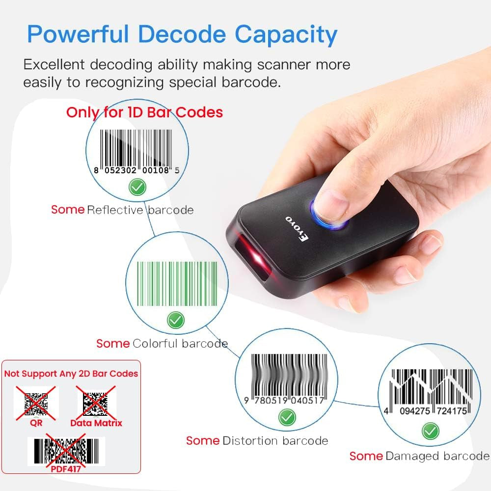 Mini 1D Bluetooth Barcode Scanner, 3-In-1 Bluetooth & USB Wired & 2.4G Wireless Barcode Reader Portable Bar Code Scanning Work with Windows, Android, Ios, Tablets or Computers