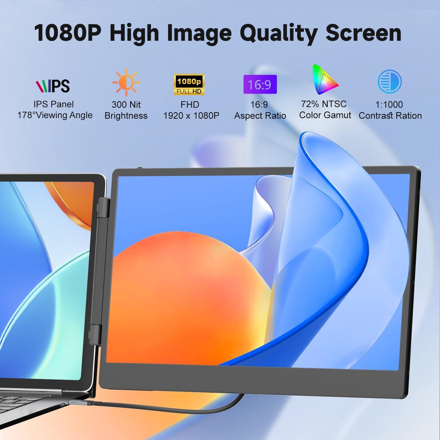 Laptop Screen Extender, 14" FHD 1080P Triple Portable Monitor for Laptop 13-17", Laptop Monitor Extender for Windows/Mac/Chrome/Ps5,Plug N Play