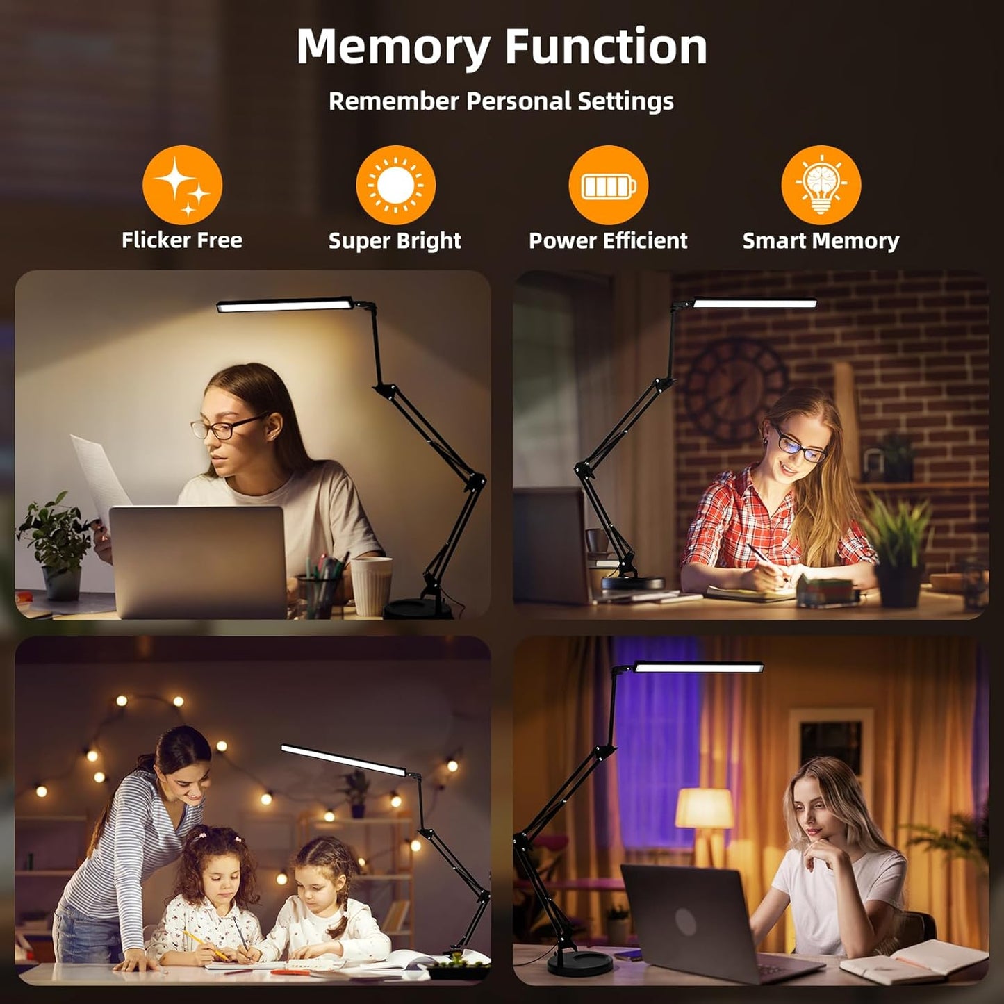 NOEVS 2-In-1 LED Desk Lamp with Clamp and Base, 50.7" Adjustable Swing Arm, Memory Function for Home Office, Workbench, Reading, Craft, Drafting