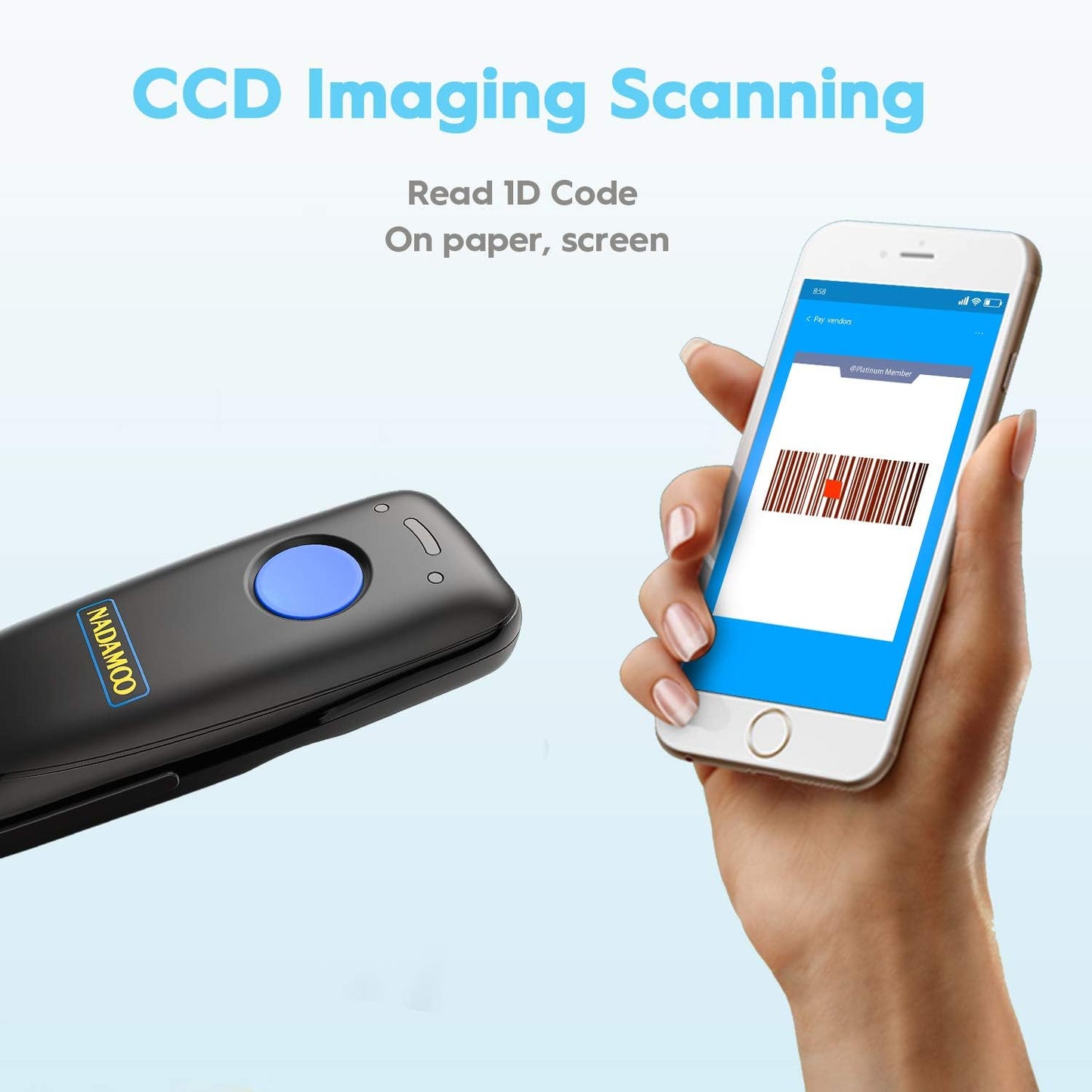 Wireless Barcode Scanner Compatible with Bluetooth, with Charging Dock, Portable USB 1D Bar Code Scanner for Inventory, 2.4G Wireless & Wired Barcode Reader for Tablet Iphone Ipad Android Ios
