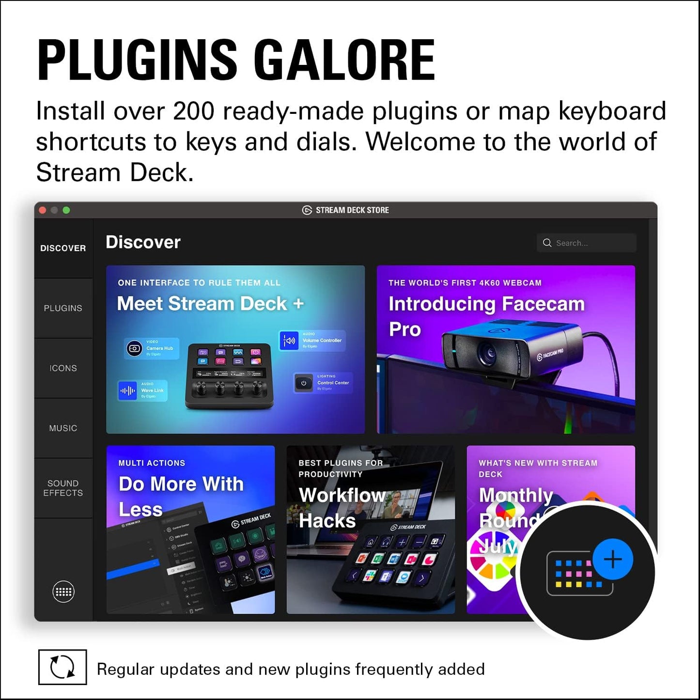 Stream Deck +, Audio Mixer, Production Console and Studio Controller for Content Creators, Streaming, Gaming, with Customizable Touch Strip Dials and LCD Keys, Works with Mac and PC