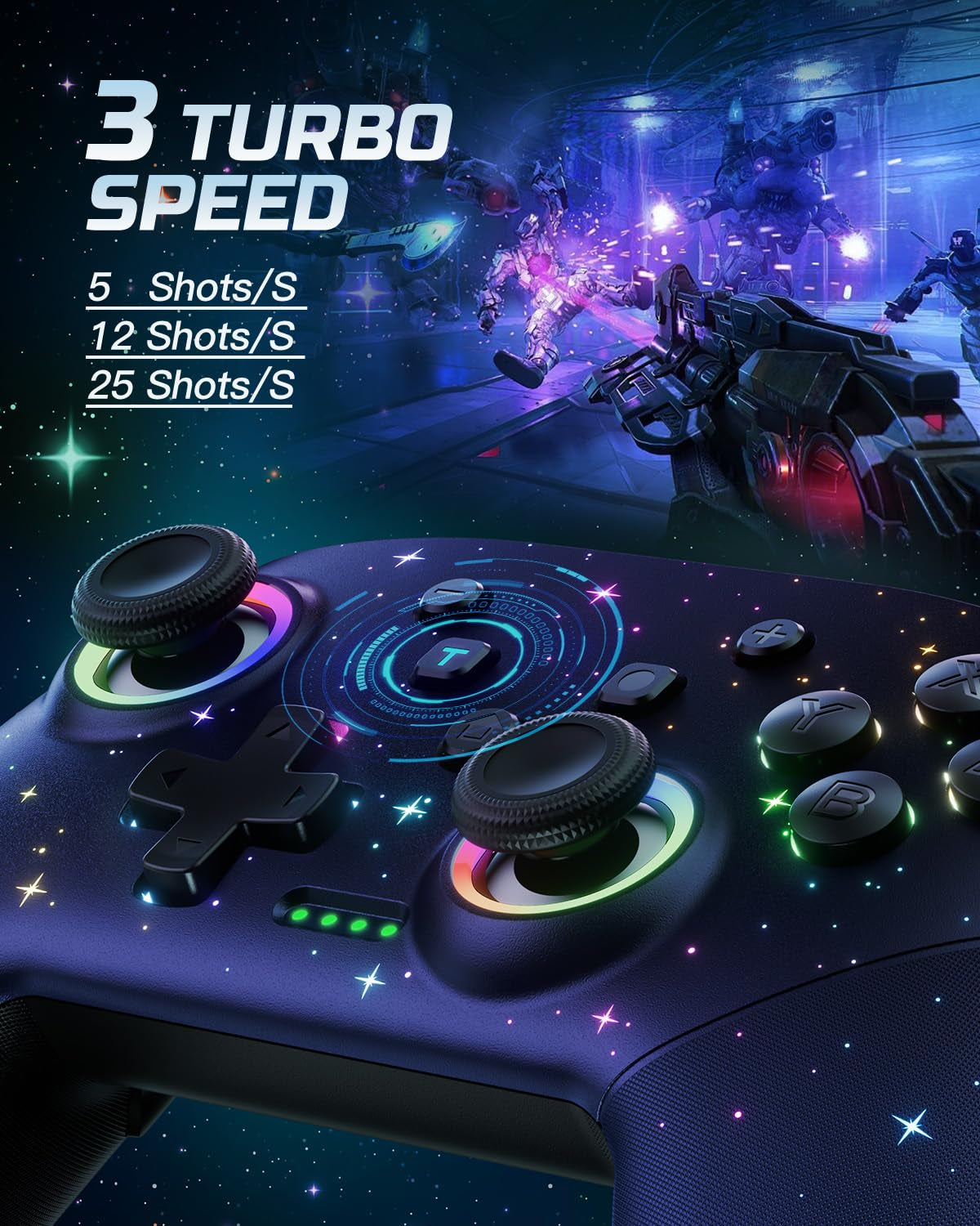 Switch Controller, LED Star Wireless Pro Controllers Compatible with Lite/Oled, Multi-Platform Windows PC with 9 Colors Colorful RGB Lights/Programmable/Vibration/Turbo/Wakeup