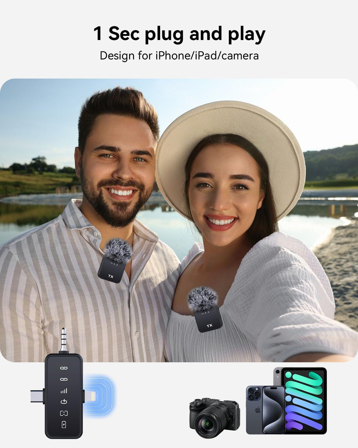 3 in 1 Microphone for Iphone/Android/Camera, Wireless Lavalier Microphone, 328Ft Transmission, 18H Battery Life, Mini Microphone for Record Interview, Vlogs, Youtube, Tiktok