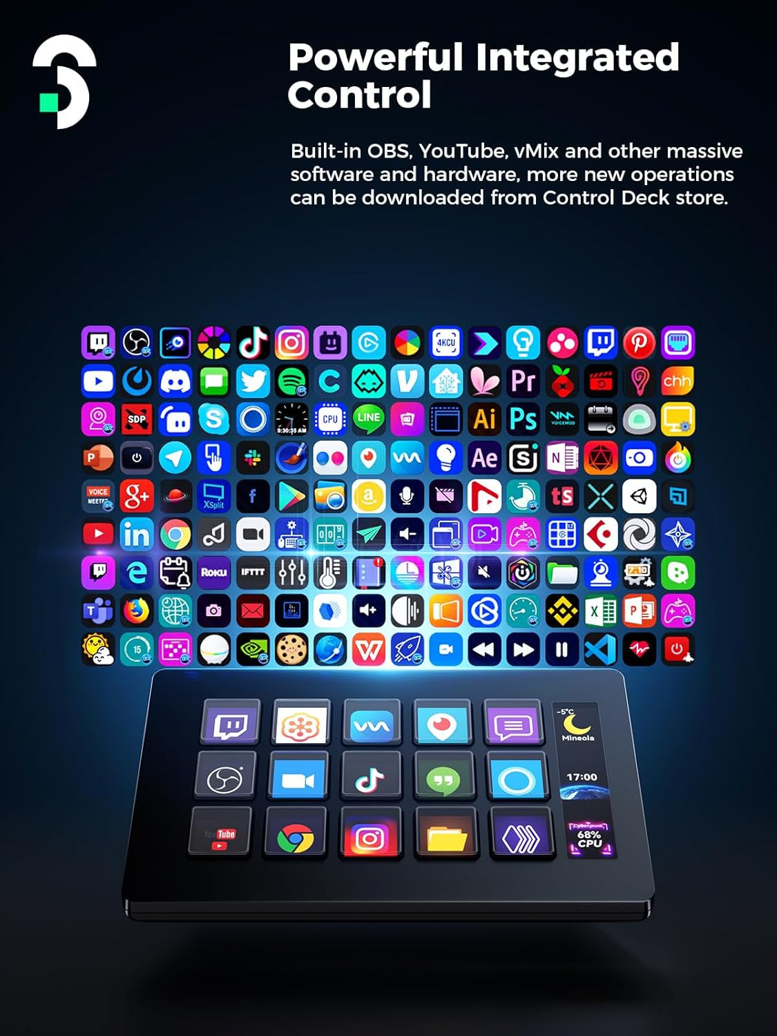 Stream Controller - Stream Control Deck with 15 LCD Macro Keys Customizable to Trigger Actions in OBS Twitch Youtube Compatible with PC & Mac for Content Creators Streaming Gaming