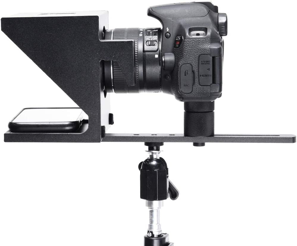 The Original Compact Personal Teleprompter for Video Production. No Studio Required. Perfect for Dslrs, Webcams, and Built-In Laptop Cameras. Use with Ios or Android.