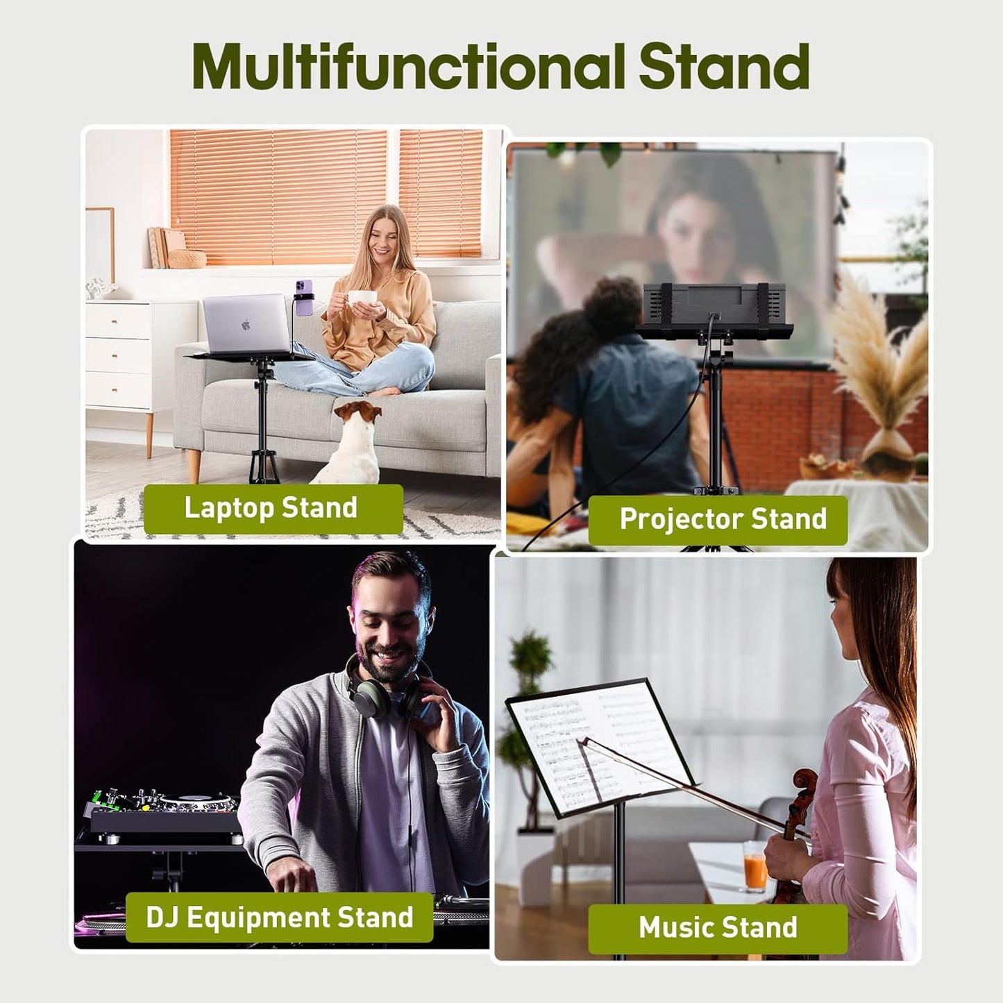 Projector Stand Laptop Tripod Stand - Portable Stand Adjustable Height 20 to 60 Inch, Projector Stand with Gooseneck Phone Holder & Mouse Tray, Laptop Floor Stand for Podium, Home, Studio, DJ Racks