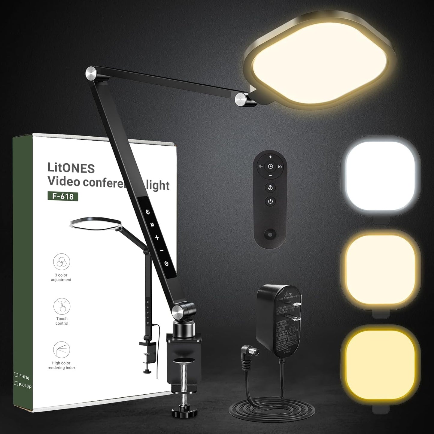 Video Conference Light for Computer, Dimmable Zoom Lighting for Video Calls, Meeting, Laptop & Webcam, 15W Ring Light with C- Clamp,Swing Arm, Remote, Memory & Timer CRI >95