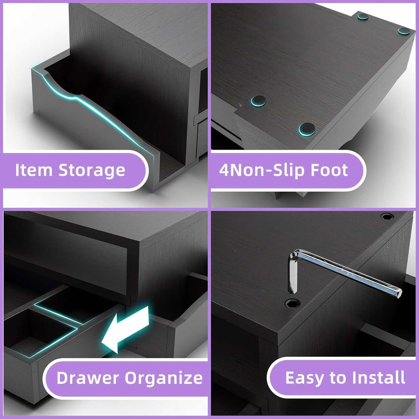 Monitor Stand Riser and Computer Wood Desk Organizer with Drawer and Pen Holder for Laptop, Computer, Imac, Black