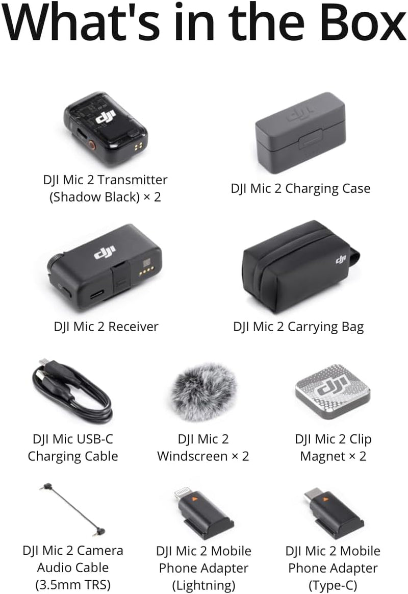 Mic 2 (2 TX + 1 RX + Charging Case), Wireless Lavalier Microphone, Intelligent Noise Cancelling, 32-Bit Float Internal Recording, 820 Ft.(250M) Range, Microphone for Iphone, Android, Camera