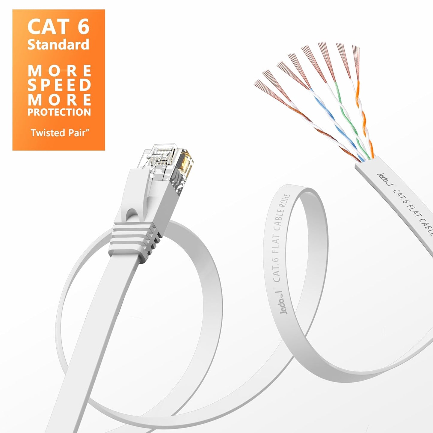 Cat 6 Ethernet Cable 50 Ft, Outdoor & Indoor 10Gbps Support Cat8 Cat7 Network, Flat RJ45 Internet LAN Computer Patch Cable for Router, Modem, Switch, Gaming Consoles, Streaming Devices, White