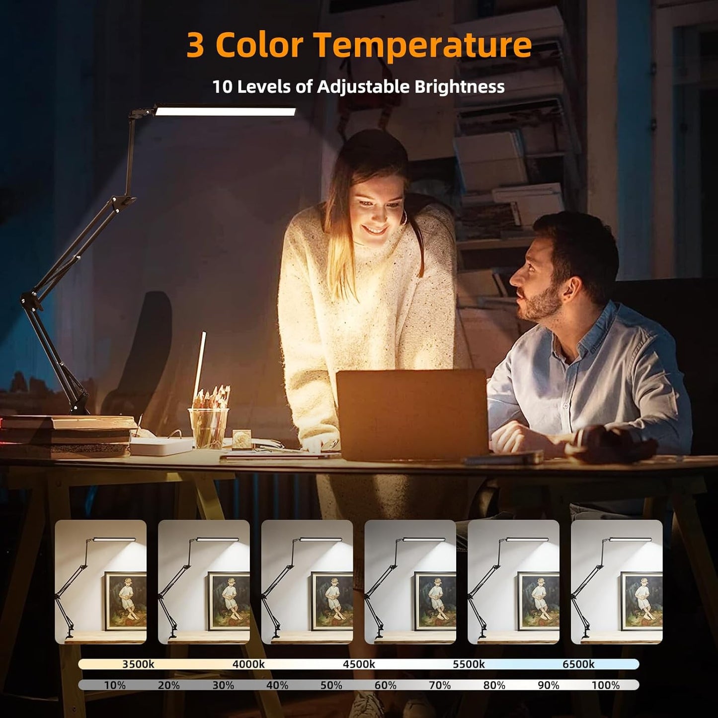NOEVS 2-In-1 LED Desk Lamp with Clamp and Base, 50.7" Adjustable Swing Arm, Memory Function for Home Office, Workbench, Reading, Craft, Drafting