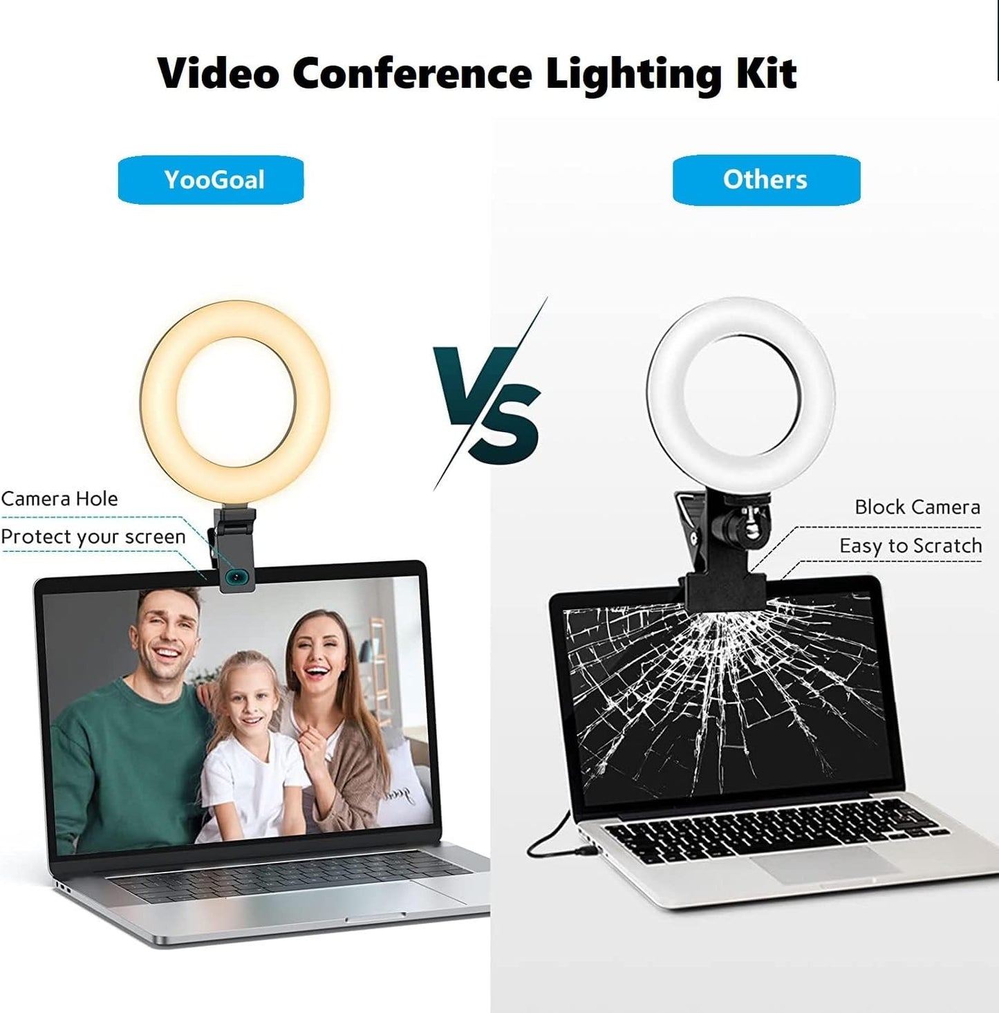 Video Conference Lighting, 6.3" Ring Light with Stand Clip on Laptop Desktop Ring Light for Video Calls, Webcam, Remote Working, Zoom Meetings, Live Streaming, Online Teaching, Interview