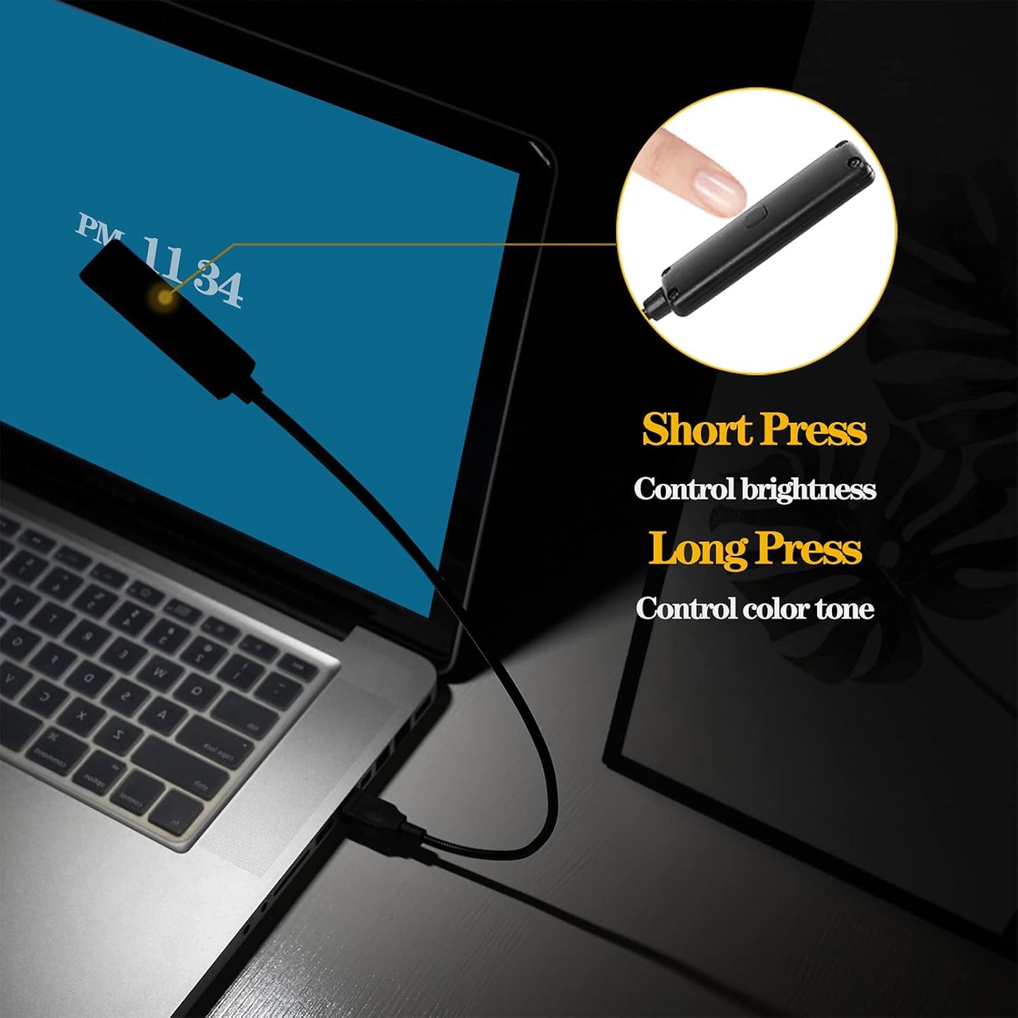 USB Laptop Light with Adjustable Gooseneck, 3 Color X 3 Brightness + 3 Mini LED Lights