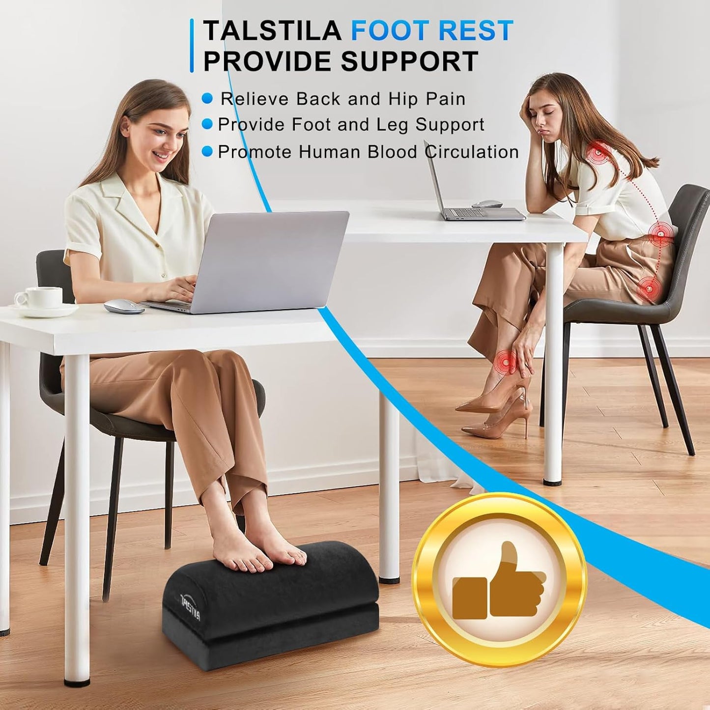 Foot Rest for under Desk at Work, Footrest with Warm Plush Feet Pocket, Ergonomic 2 Adjustable Heights Foot Stool, under Desk Footrests, for Office Desks & Chair - Back & Leg Pain Relief