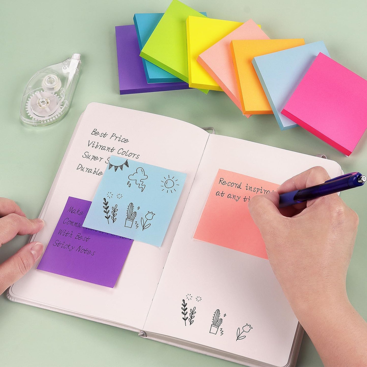 8 Pads Sticky Notes 3X3 Self-Stick Notes 8 Bright Multi Colors Purple Sticky Notes, 85 Sheet/Pad