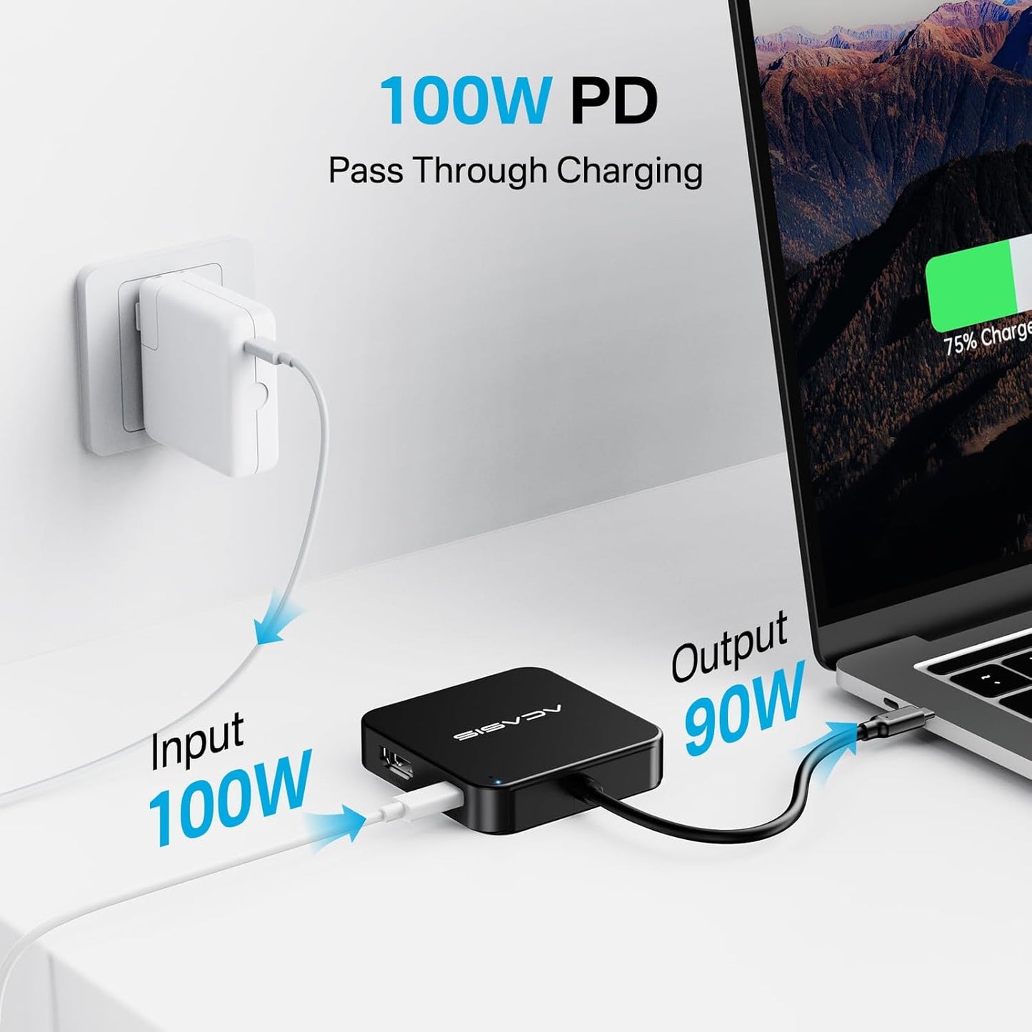 USB C Hub 10Gbps, Multiport Adapter with 4K 60Hz HDMI, 100W Power Delivery, 3 USB A3.2+1 USB-C 3.1 Data Port, USB C to HDMI Adapter for Macbook, Dell, Lenovo, Surface, Ipad PRO, Xps(Black)