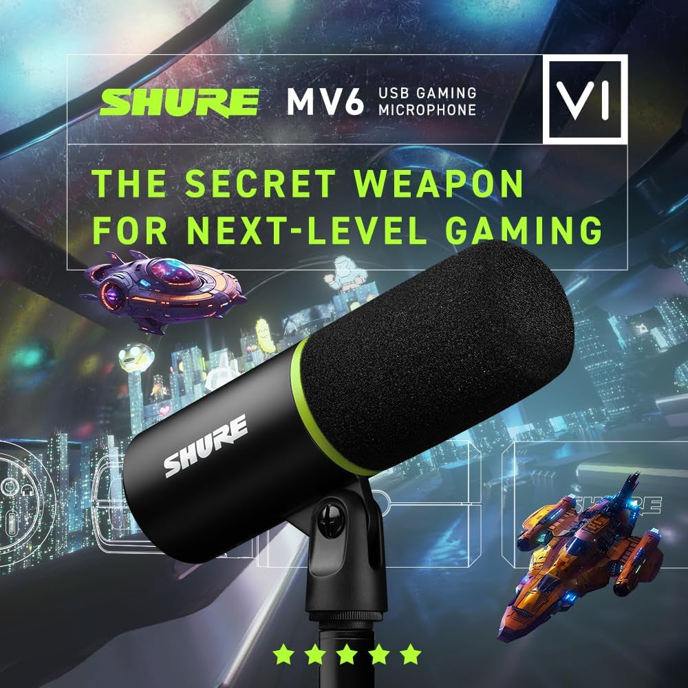 MV6 Gaming Microphone, Dynamic USB PC Mic for Video Games & Streaming - Desktop Stand, Background Noise Cancellation, Tap-To-Mute & 3.5Mm Output for Real-Time Headphone Monitoring