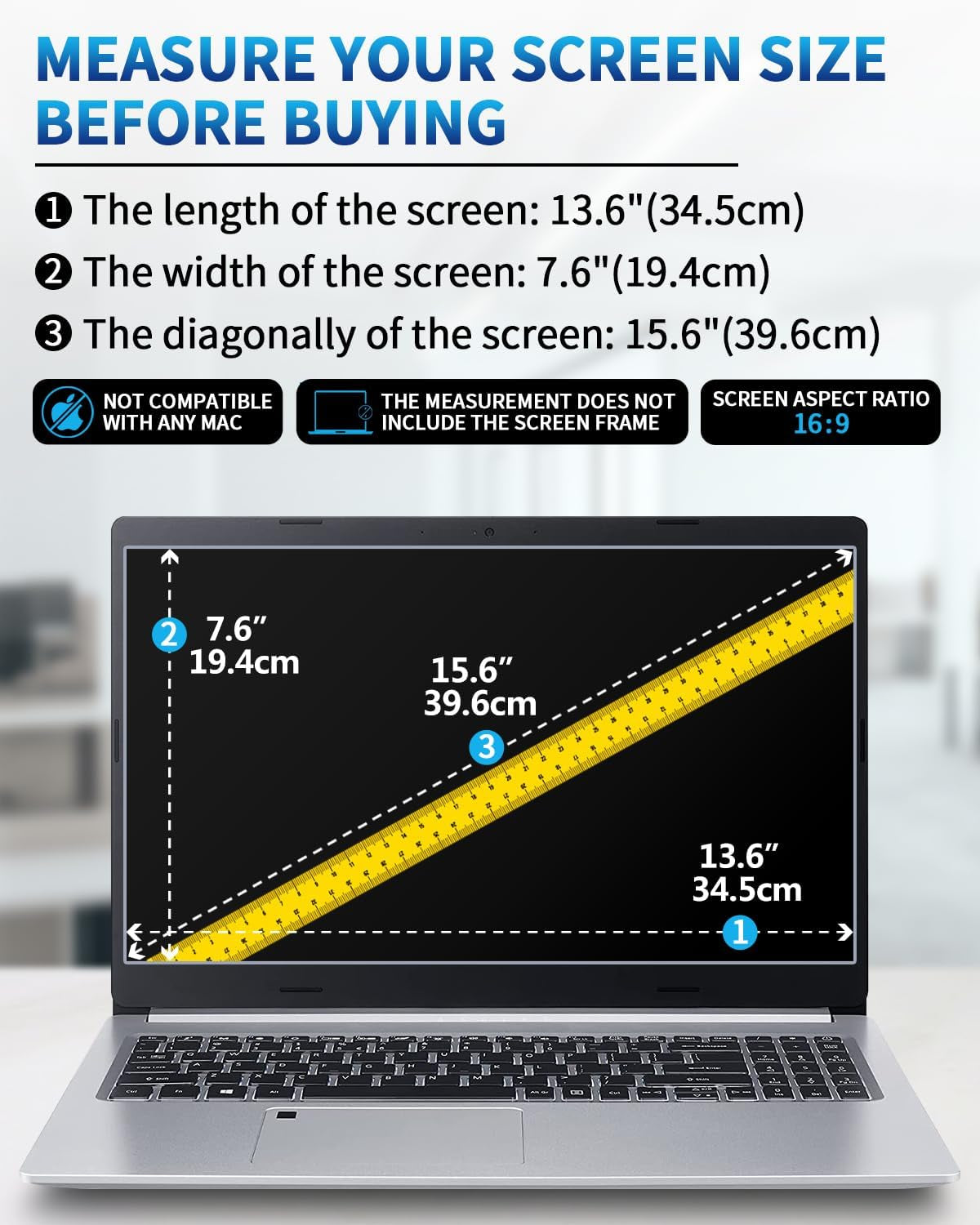 2-Pack 15.6 Inch anti Blue Light Laptop Screen Protector, Eye Protection anti Glare Matte Computer Screen Cover for 15.6" Laptop with 16:9 Aspect Ratio, Reduce Eye Strain and Touch Sensitive