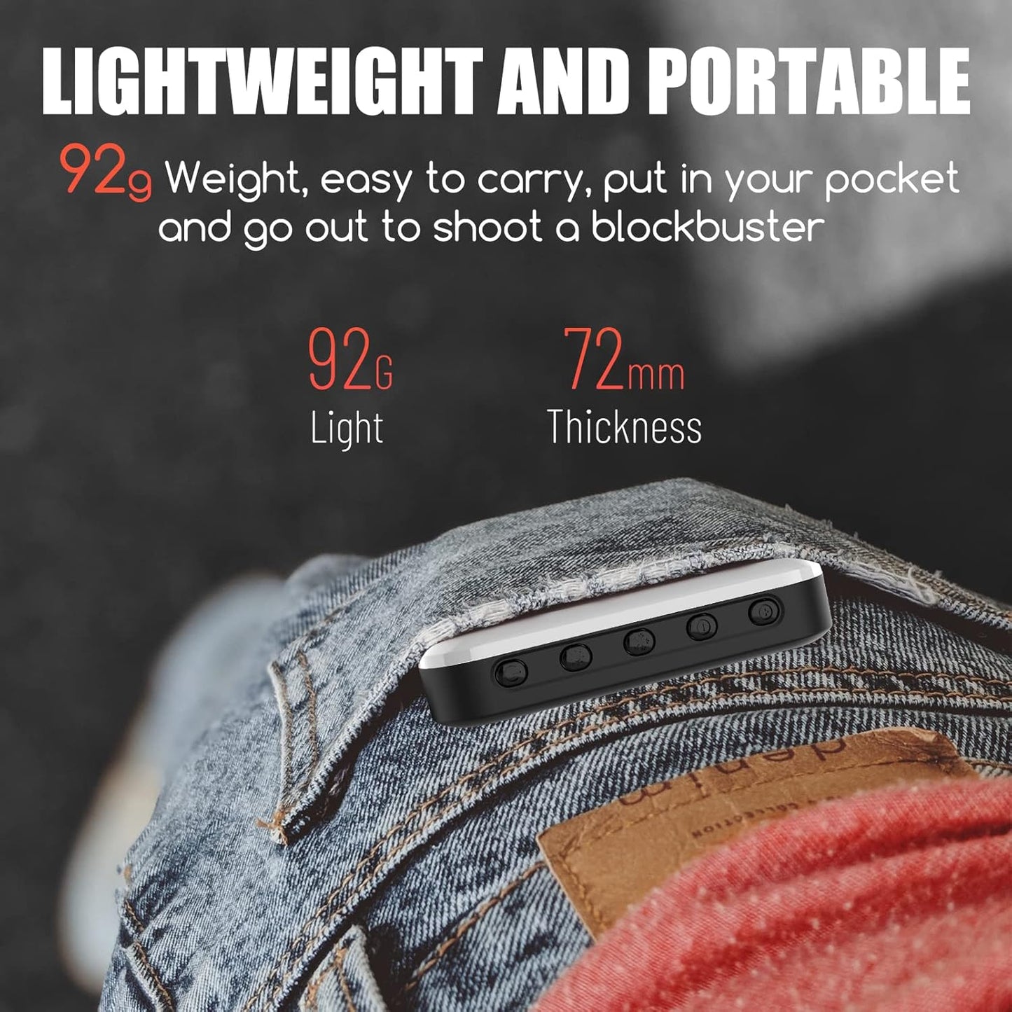 Selfie Light - Usb-Rechargeable LED Phone Light - Portable Photo Light with 97+ CRI, up to 6500K Color Temperature for Selfie, Zoom Conference, Video, Makeup and Live Stream