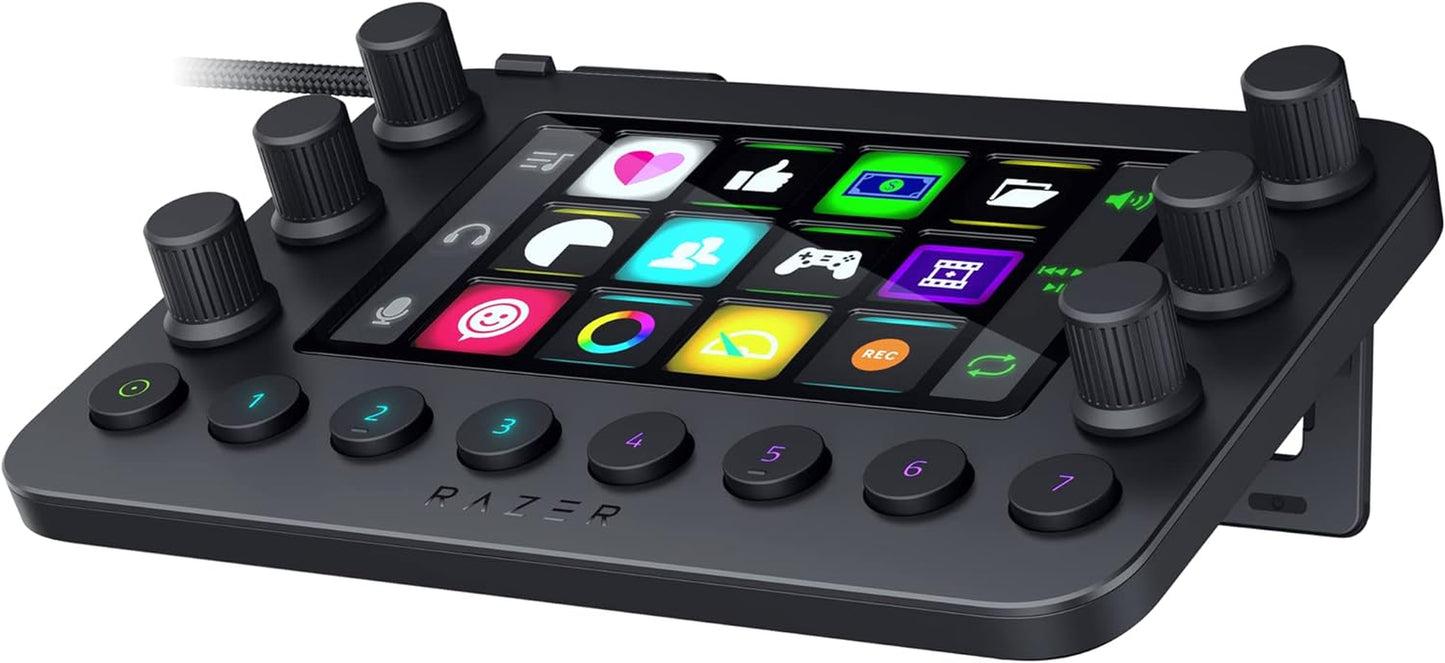 Stream Controller: All-In-One Keypad for Streaming - 12 Haptic Switchblade Keys - 6 Tactile Analog Dials - 8 Programmable Buttons - Designed for PC & Mac Compatibility