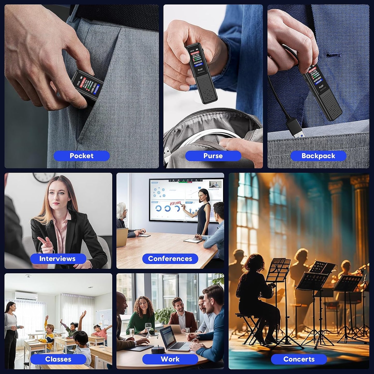 64GB Voice Recorder - Upgraded Digital Voice Activated Recorder with AI Noise Reduction Technology, Dictaphone Tape Recorder Device with Playback for Lectures Meetings/Classes/Interview