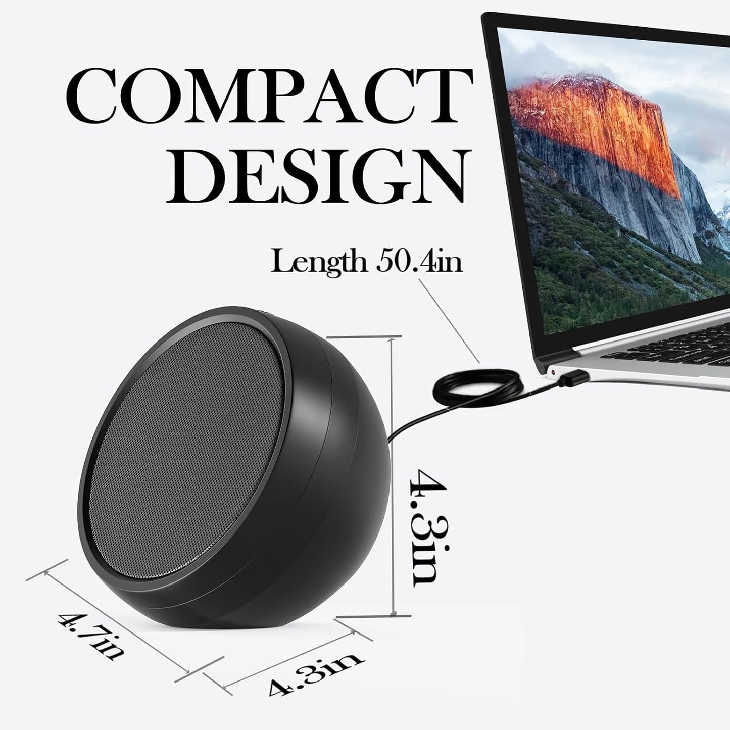 USB Computer Speaker for Laptop, External Speakers for Desktop Computer with Crystal Clear Sound, Rich Bass and Volume Buttons, Plug-N-Play (Black)