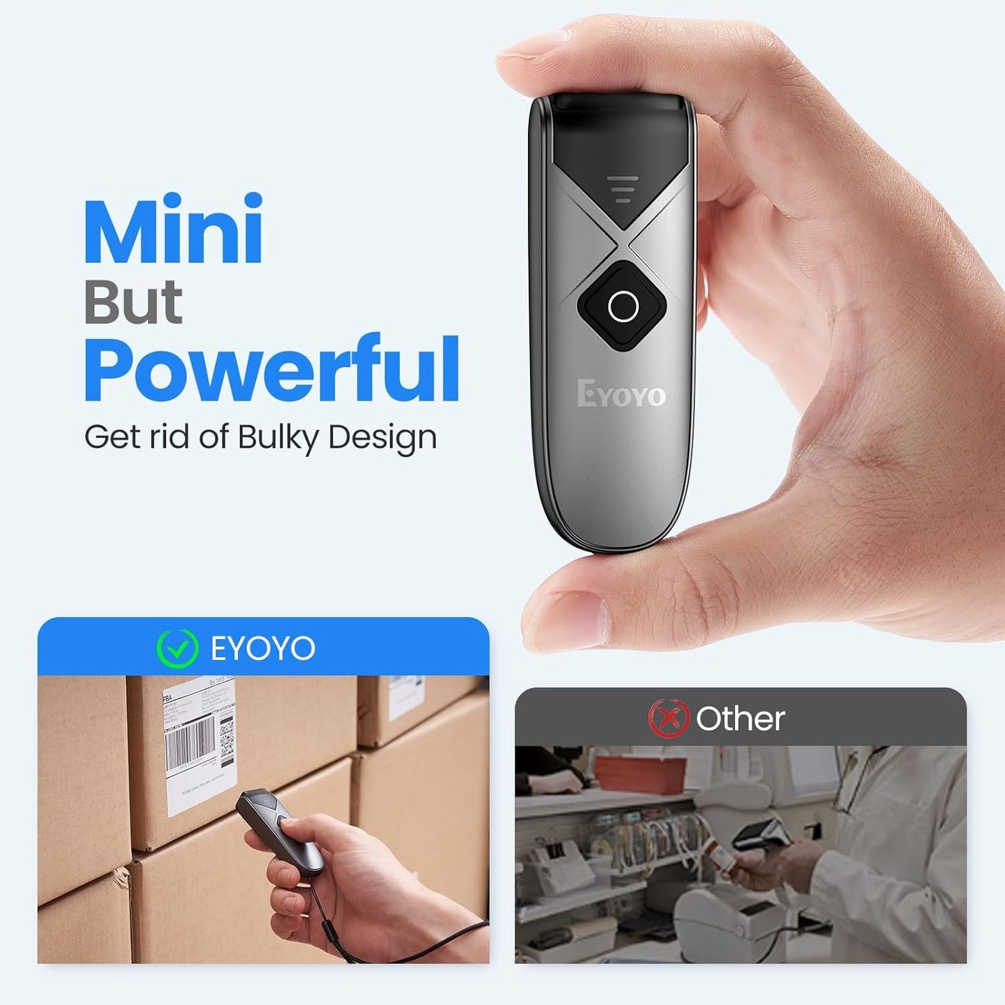 Bluetooth 2D&1D Barcode Scanner, Portable Wireless Mini Barcode Reader with 2.4G Wireless/Bluetooth/Usb Wired Connection QR Code Scanner Compatible with Pad, Phone, Android, Tablet PC