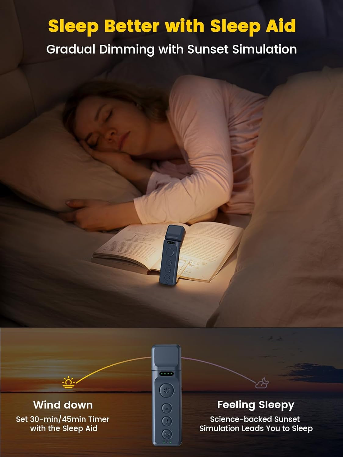 Book Light, Reading Light with Sleep Aid & Timer, 5 Brightness & 3-Color Expertise Book Light for Reading in Bed, USB-C Rechargeable Lamp for Book Lovers Gifts