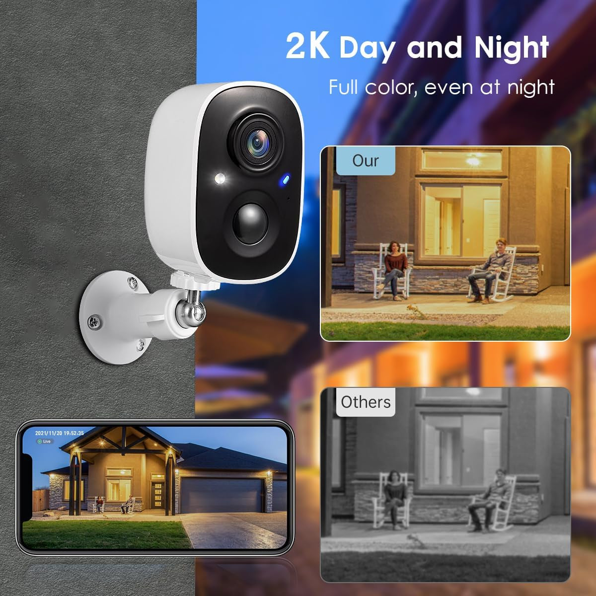 Security Cameras Wireless Outdoor, 2K Color Night Vision AI Motion Detection 2-Way Talk Battery Powered Wifi Home Indoor Camera IP65 Weatherproof Spotlight Siren Alarm Cloud/Sd Storage 2-Pack