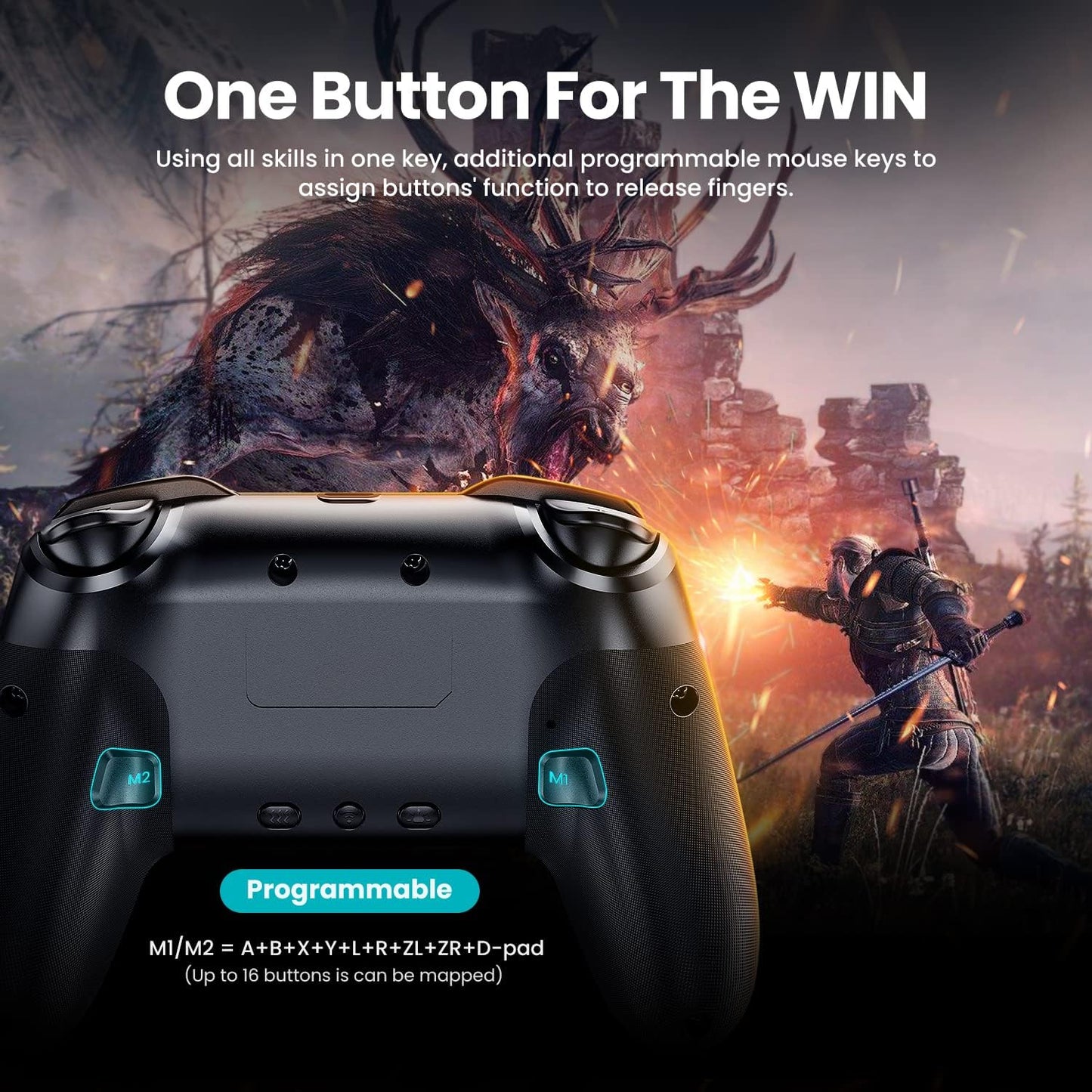 Controller Wireless, Pro Controllers Compatible with Lite/Oled/Android/Ios/Pc, One-Key Pairing Gamepad with 9-Color RGB Leds 1000Mah Battery 6-Axis Motion Wake up Function