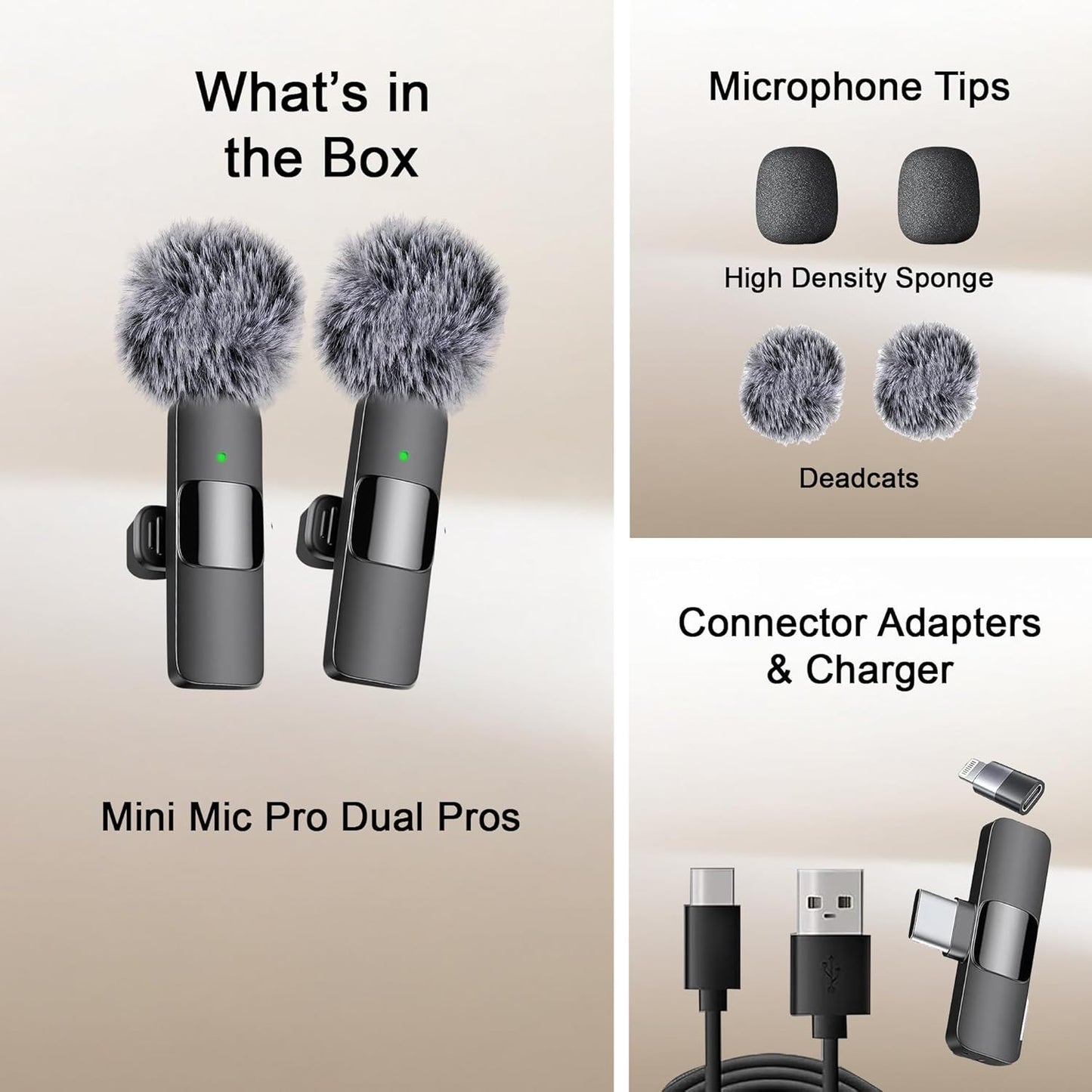 (Newest Model), Wireless Microphone for Iphone, Ipad, Android, Lavalier Microphone for Video Recording - 2 Pack Iphone Mic Crystal Clear Recording with USB-C for Podcast, ASMR