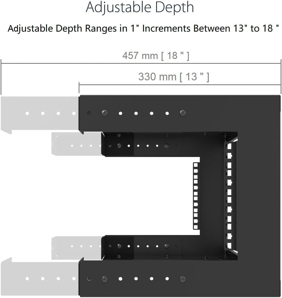 6U Wall Mount Open Frame Rack-19 Inch Server Equipment Rack- Adjustable Depth 13-18 Inches 2 Post Open Frame Cabinet- Black (6U13-18Ind)