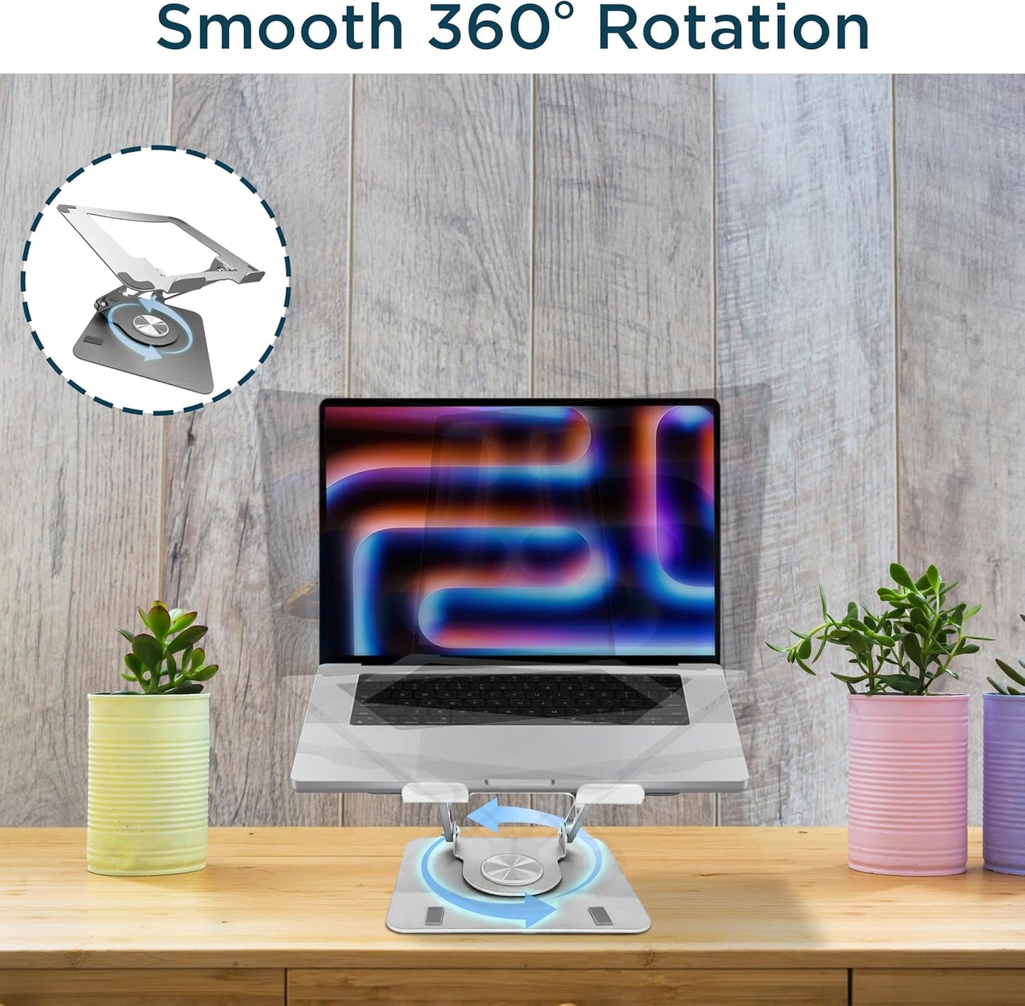 Swivel Laptop Stand for Desk, Adjustable Computer Ipad Stand for Desk W/ 360 Rotation, Portable Laptop Holder for Home Office Ergonomic Supplies