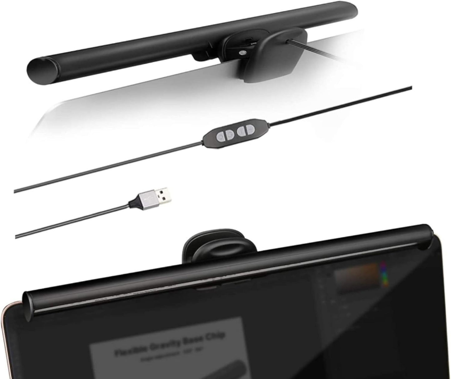 Portable Laptop Monitor Light Bar with USB Connection, E-Reading LED Task Lamp, 3 Color Temperature Settings, 10 Levels of Brightness Adjustment, No Glare on the Screen, Saves Space
