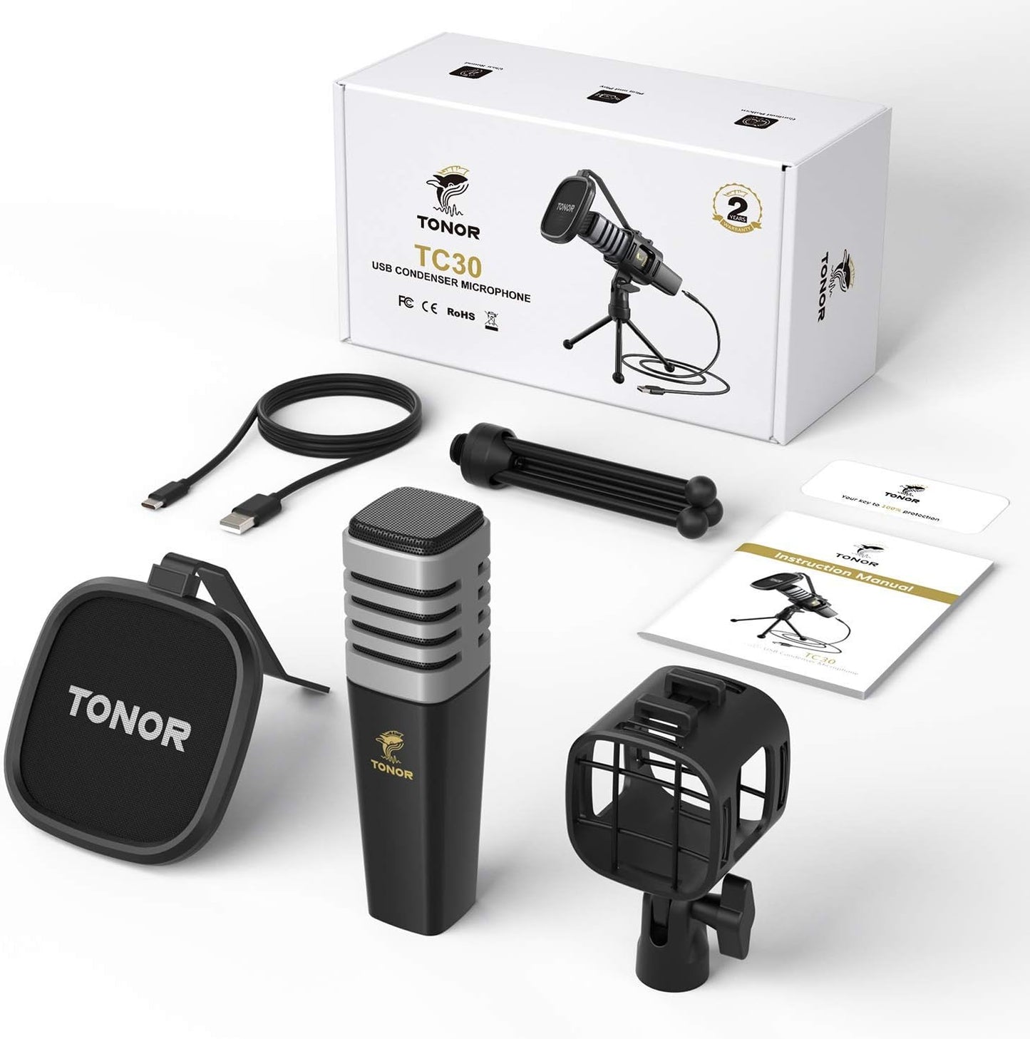 USB Microphone for PC, Cardioid Condenser Computer Mic with Tripod Stand, Pop Filter, Shock Mount for Gaming, Streaming, Podcasting, Youtube