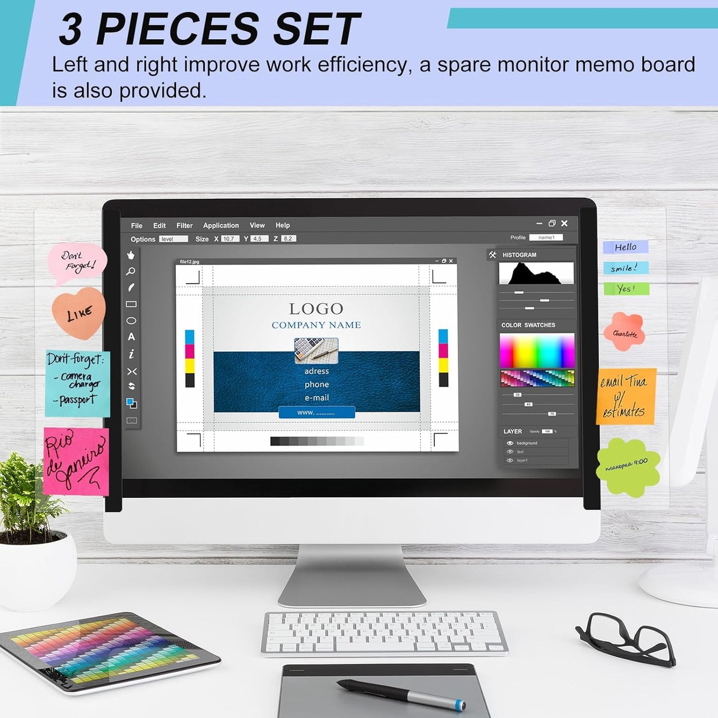 3PCS Monitor Memo Board, Memo Board for Computer Monitor, Monitor Memo Board Computer Monitor Sticky Note Holder, Office Desk Accessories