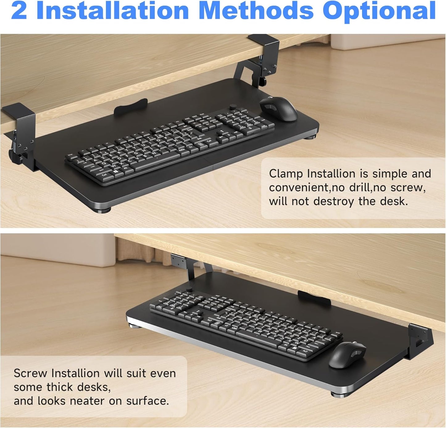 Keyboard Tray under Desk Large C-Clamp 25.6β (30β Including Clamps) X 11.8β Slide-Out Platform Computer Drawer Pull Out Keyboard & Mouse Tray Black DSF4