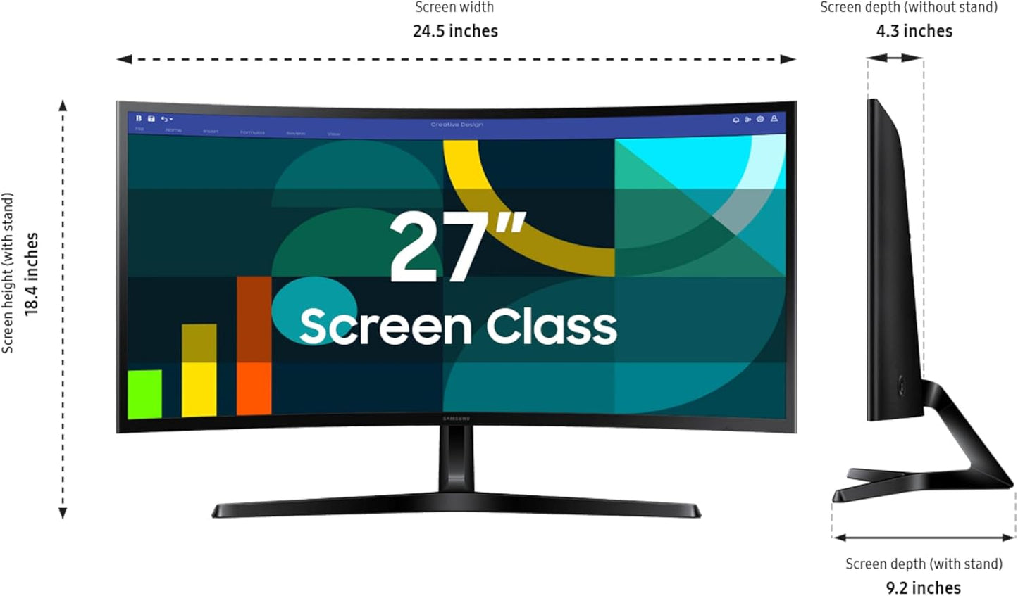 27" Essential S3 (S36GD) Series FHD 1800R Curved Computer Monitor, 100Hz, Game Mode, Advanced Eye Comfort, HDMI and D-Sub Ports, LS27D366GANXZA, 2024