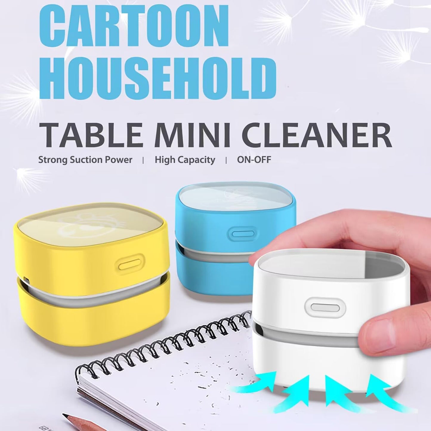 Desktop Vacuum Cleaner, Mini Table Dust Sweeper Energy Saving,High Endurance up to 90 Mins,Cordless&360ΒΊ Rotatable Design for Keyboard/Home/School/Office(White AA Battery)