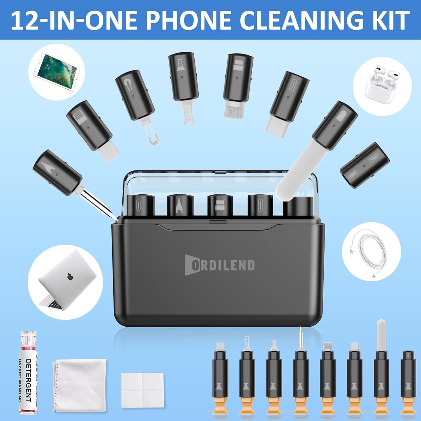 for Iphone Cleaning Kit for Charging Port Cleaner, Cleaner Kit for Airpod Multi-Tool Iphone Cleaner Repair Lightning Cable for Ipad Connector Airpod Speaker Compact Portable with Storage Case