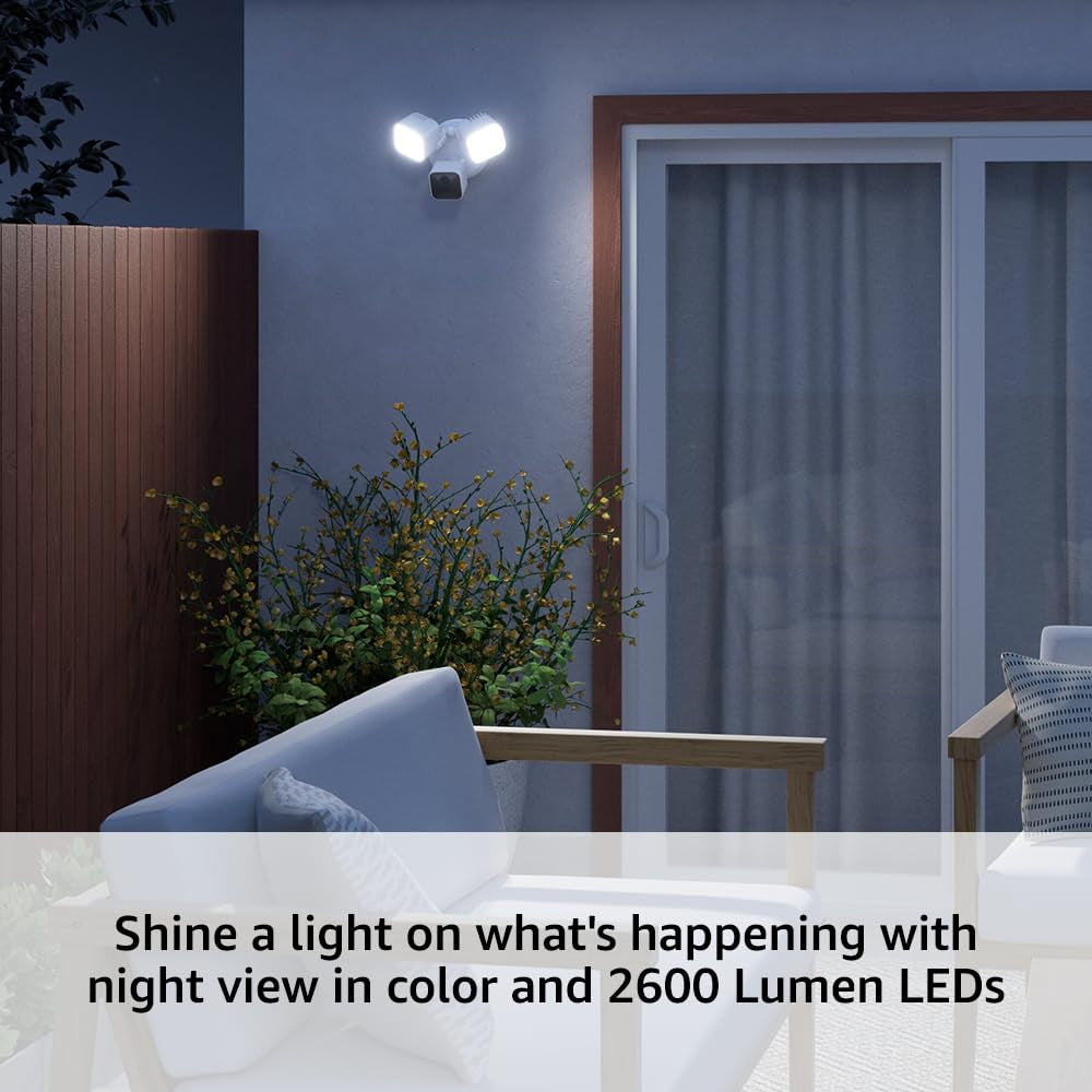 Wired Floodlight Camera - Smart Security Camera, 2600 Lumens, HD Live View, Enhanced Motion Detection, Built-In Siren, Works with Alexa – 1 Camera (White)