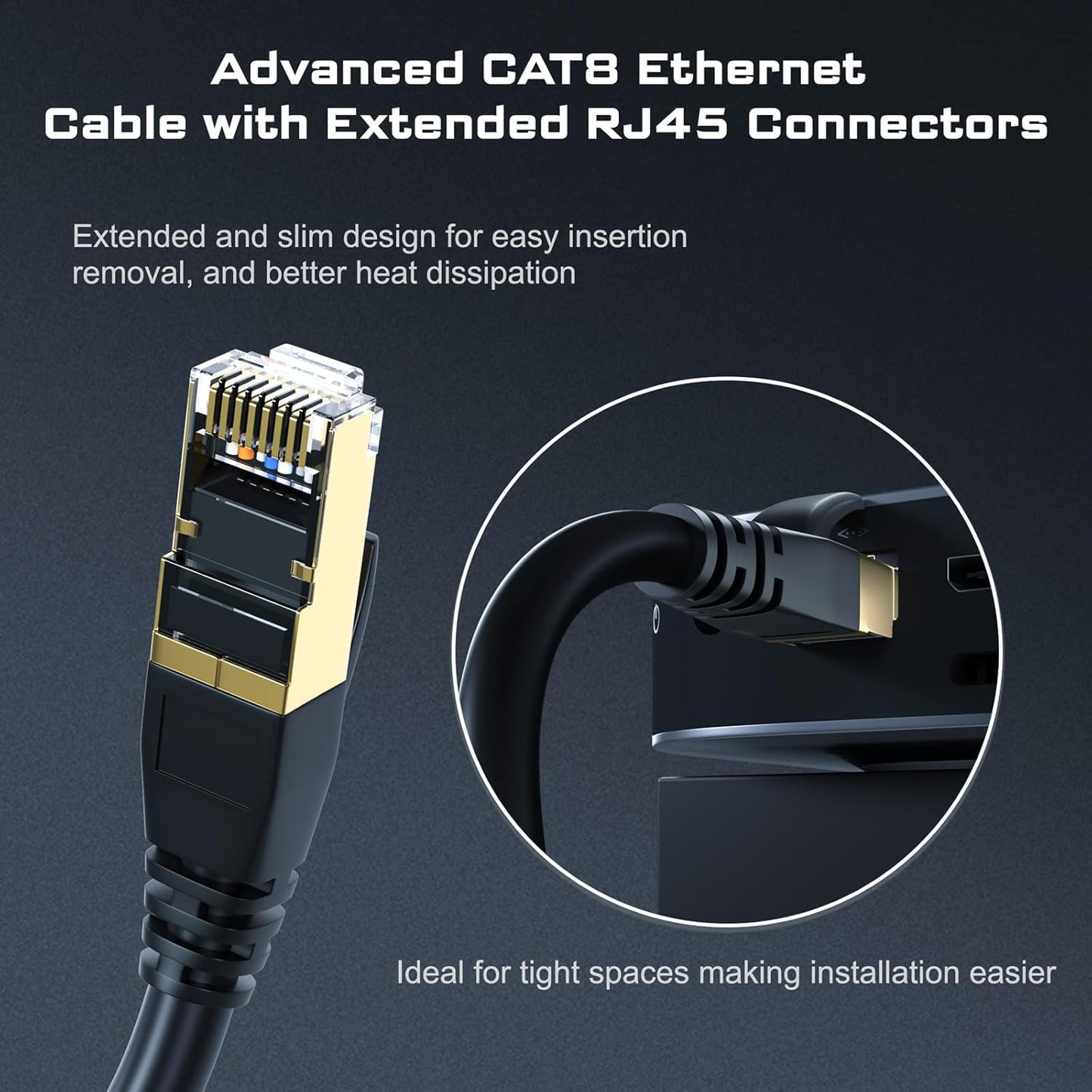 Cat8 Ethernet Cable, Outdoor&Indoor, 6FT Heavy Duty High Speed 26AWG, 2000Mhz with Gold Plated RJ45 Connector, Weatherproof F/FTP UV Resistant for Router, Modem, PC, Gaming