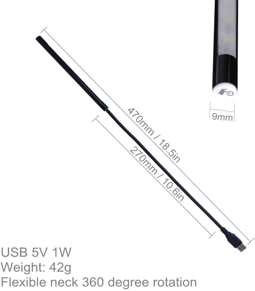 Keyboard Light Laptop Lamp USB LED 5V 1W 10 LED Long Gooseneck Touch Dimmer Lamp (Black)